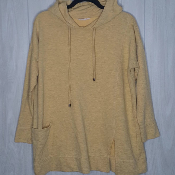 Soft Surrounding Tops - Soft Surrounding Hooded Sweatshirt Yellow Gray Pocket Size M/L